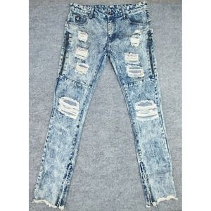 DNM Collection Men's Sz 34 Distressed Acid Bleached Painted Jeans Blue Y2K EUC